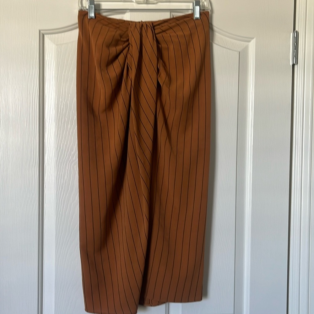 Zara rust midi skirt with front ruching.